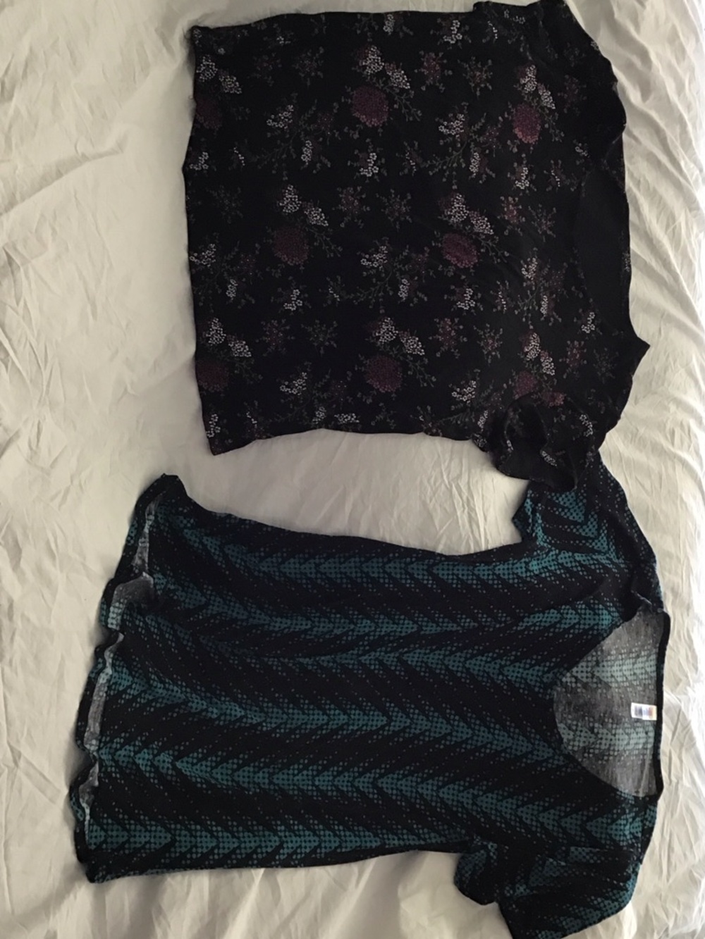 LuLaRoe Women's Short Sleeve Tops in Black with Teal and Purple Accents